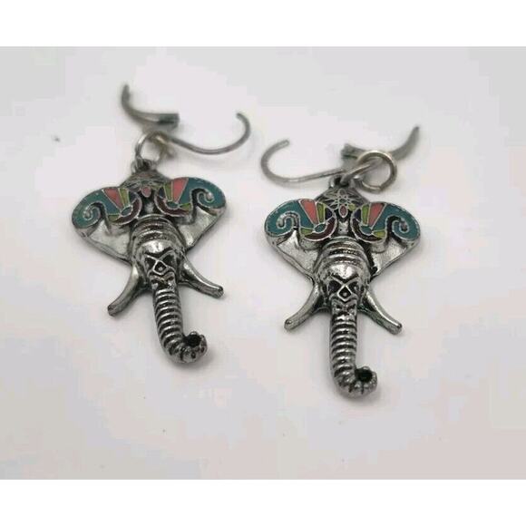 Elephant Silver Earrings Boho Lever Back - Picture 1 of 3